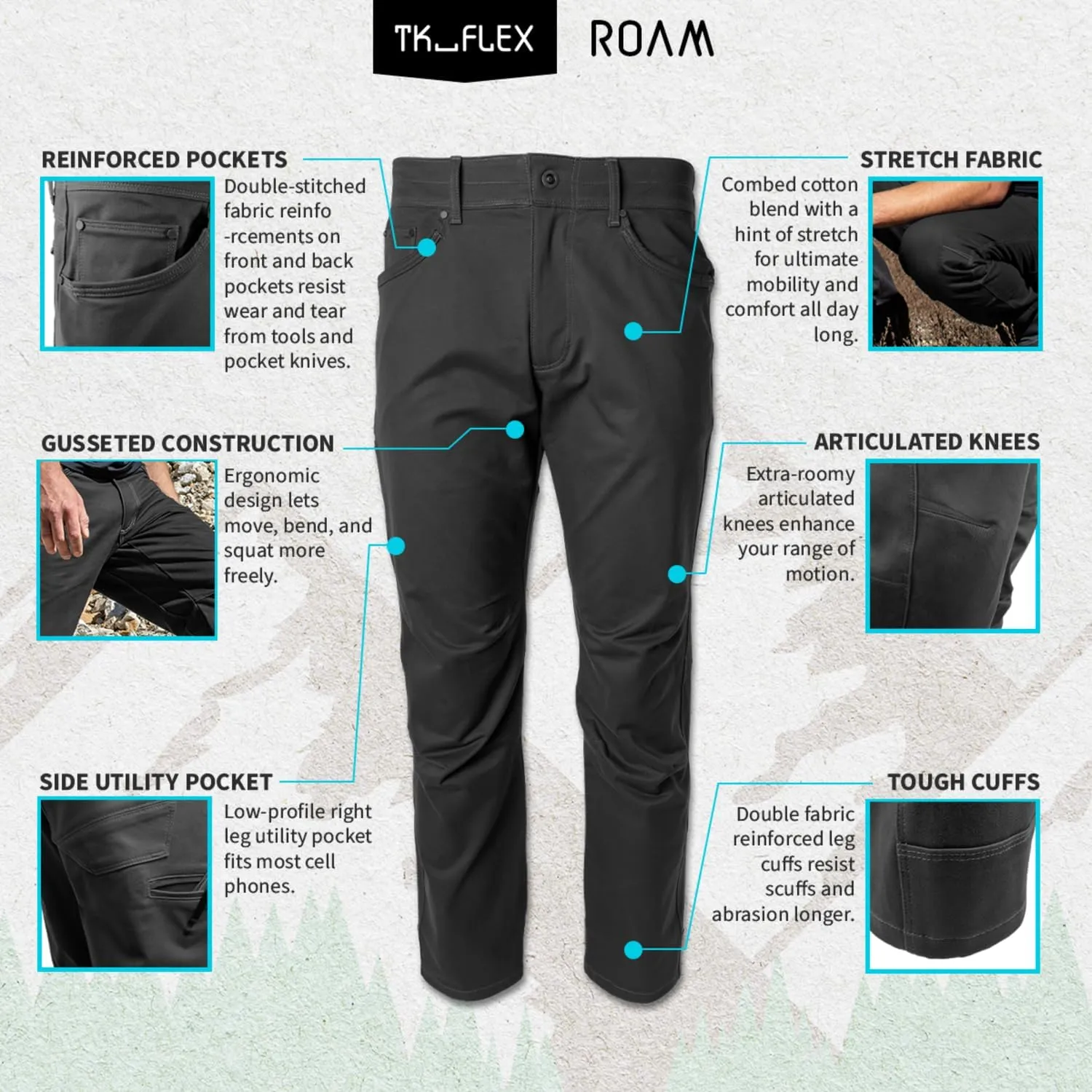TK Flex Roam Relaxed fit Work Pants for Men, Jeans Style Workwear, Men's Carpenter Pant, 8 Pockets