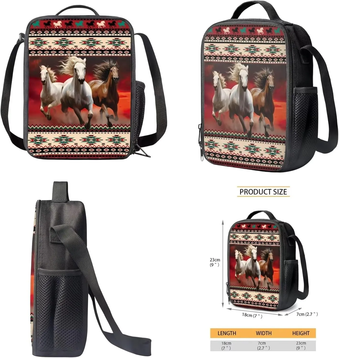 TOADDITDO Horse Backpack with Matching Lunch Box for Teen Girls Boys Southwest Africa Aztec Middle School Large Schoolbags with Pencil Case Student Hiking Camping Book Bag Daypack Backpacks Rucksack