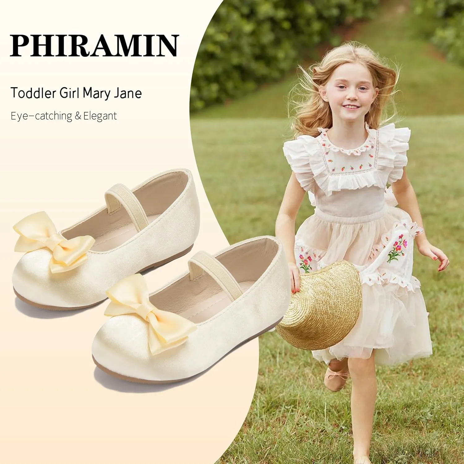 Toddler Flower Girl Dress Shoes - Little Girl Ballet Flats Bow Wedding Party