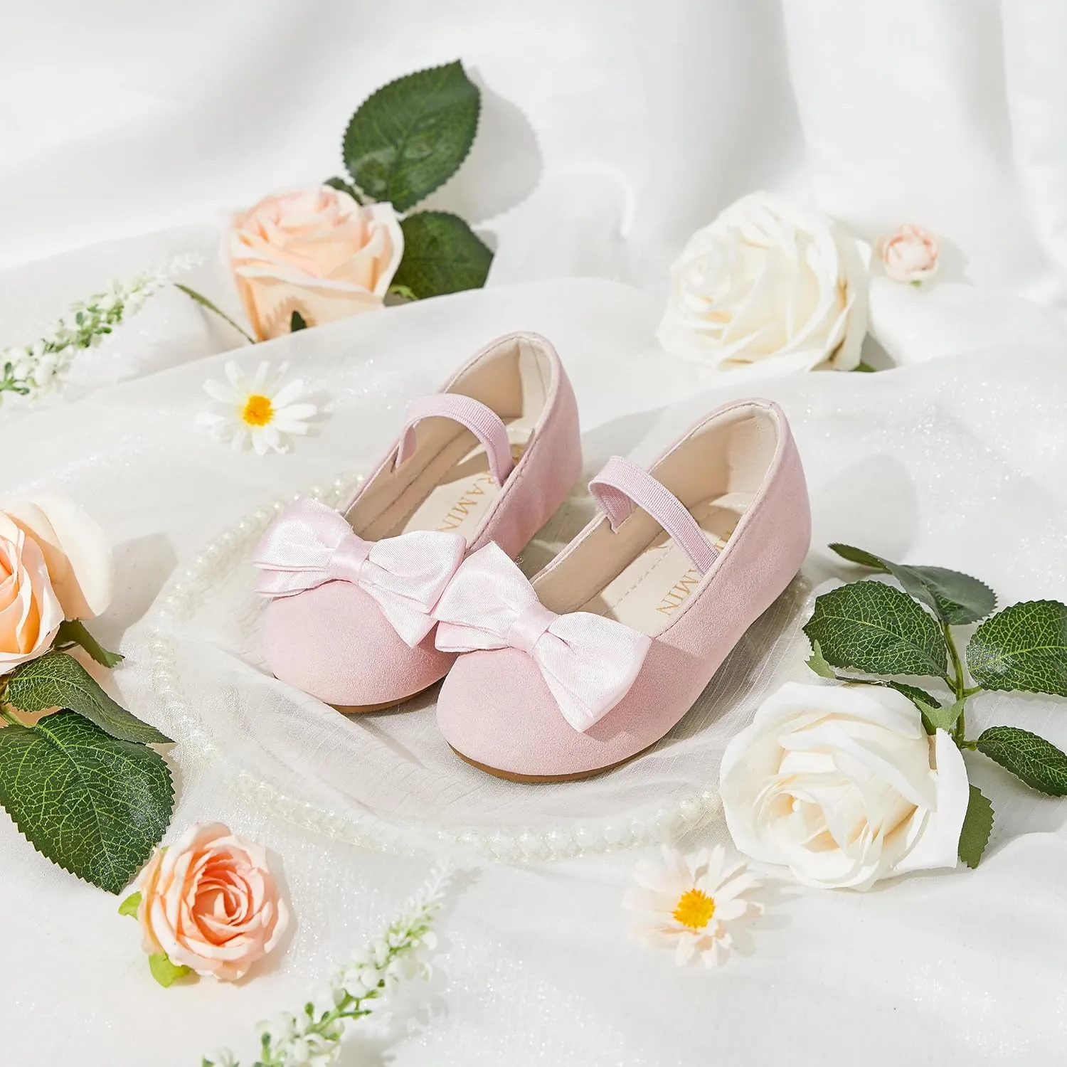 Toddler Flower Girl Dress Shoes - Little Girl Ballet Flats Bow Wedding Party