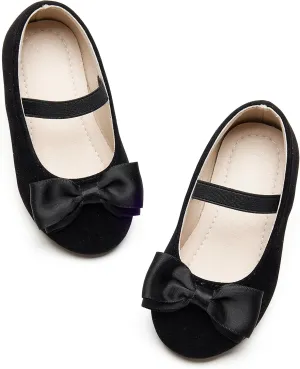 Toddler Flower Girl Dress Shoes - Little Girl Ballet Flats Bow Wedding Party