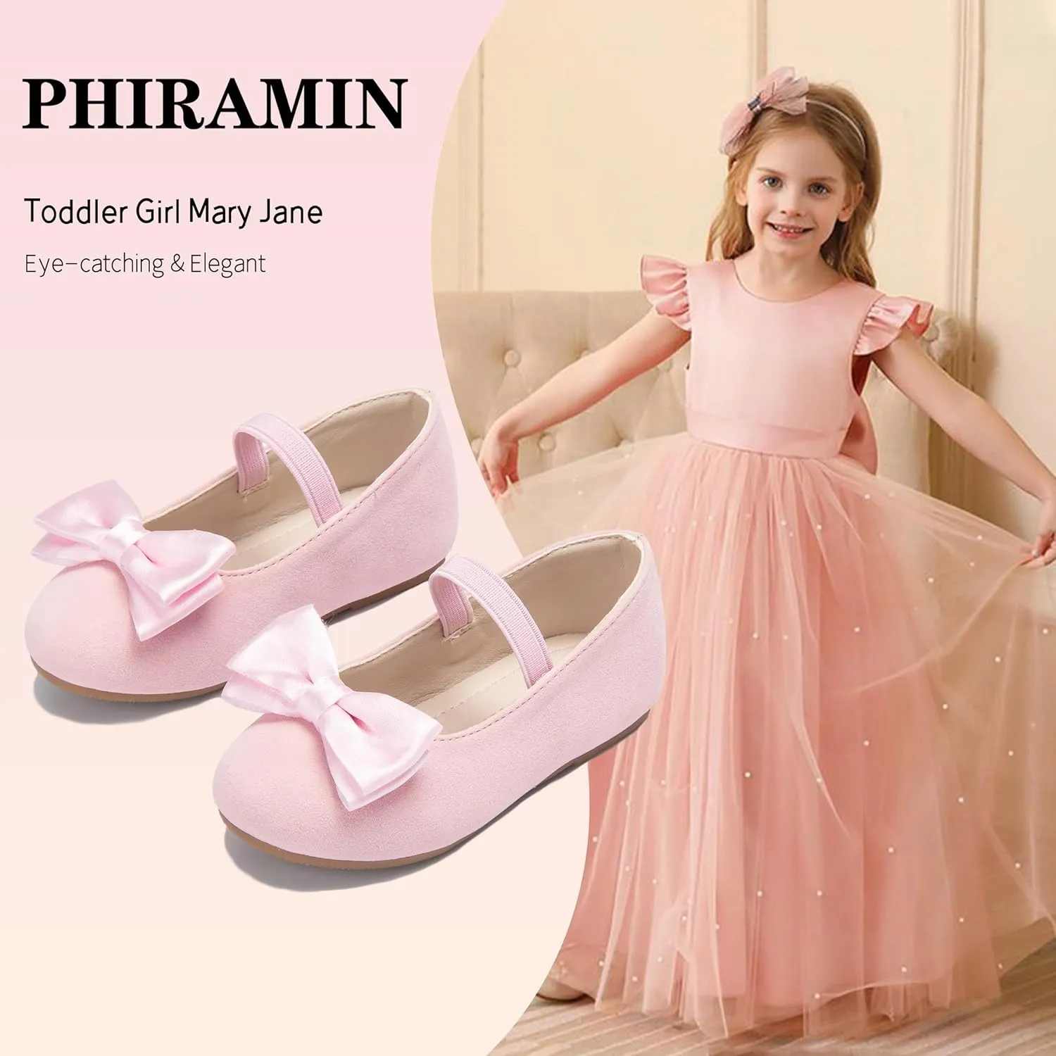 Toddler Flower Girl Dress Shoes - Little Girl Ballet Flats Bow Wedding Party