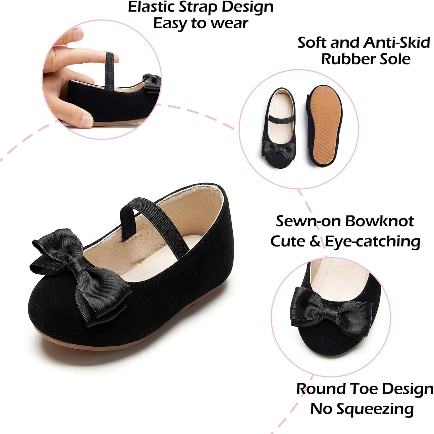 Toddler Flower Girl Dress Shoes - Little Girl Ballet Flats Bow Wedding Party
