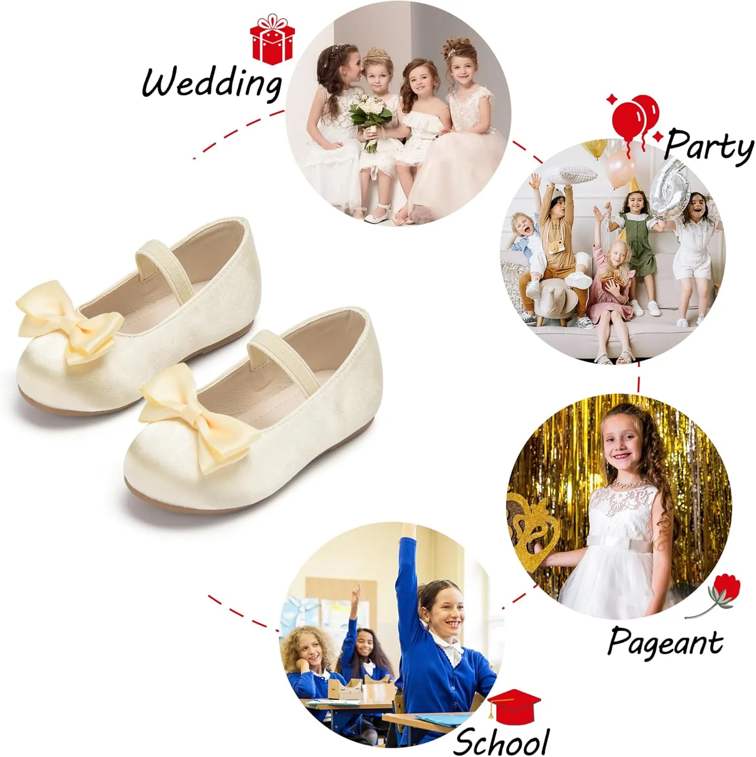 Toddler Flower Girl Dress Shoes - Little Girl Ballet Flats Bow Wedding Party