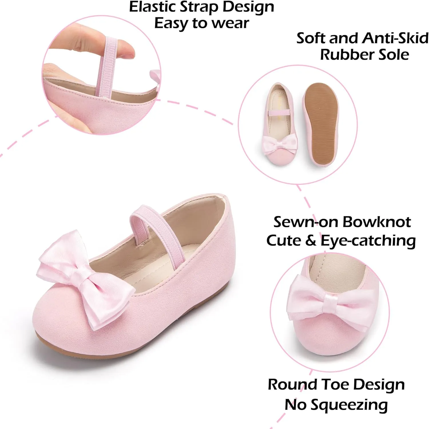 Toddler Flower Girl Dress Shoes - Little Girl Ballet Flats Bow Wedding Party