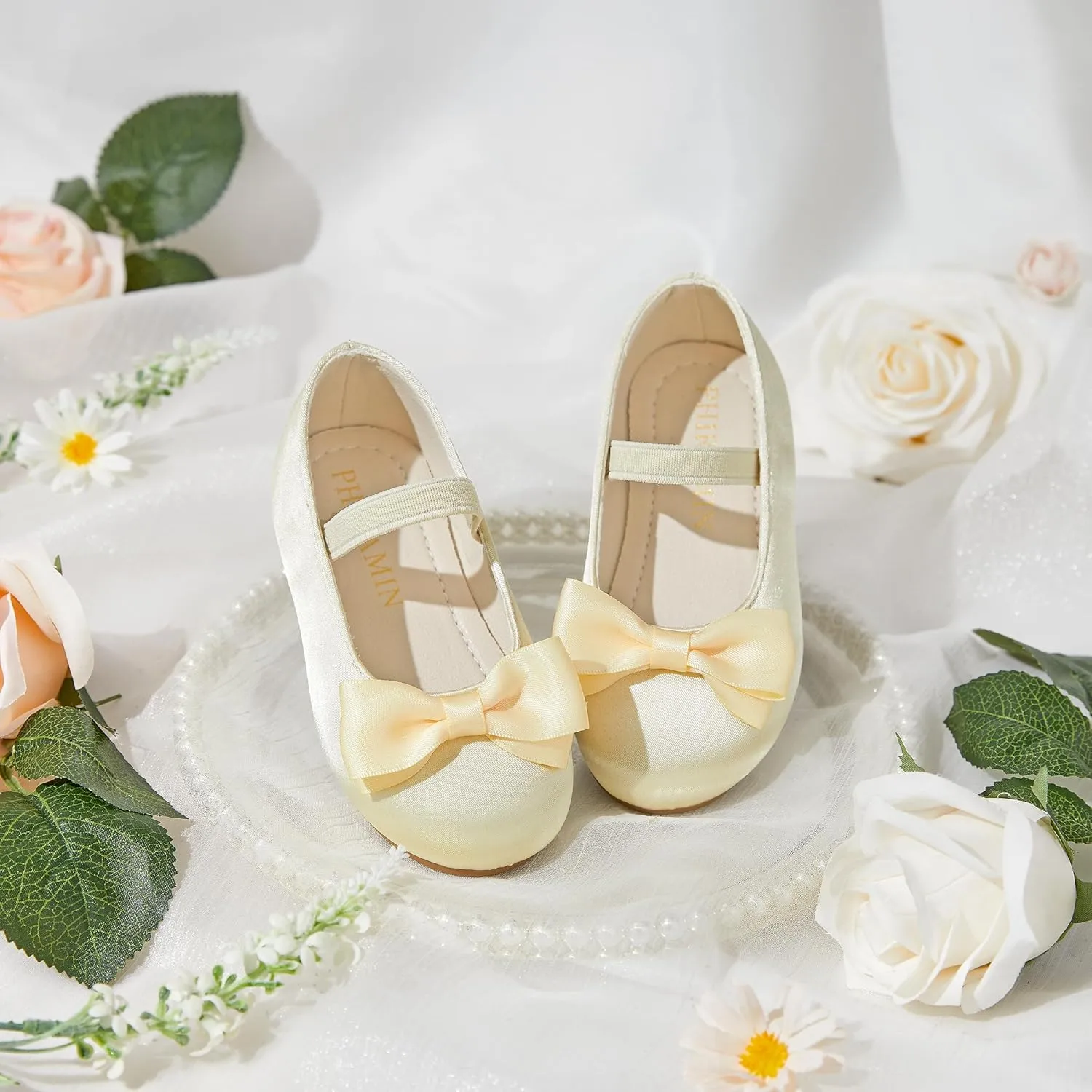 Toddler Flower Girl Dress Shoes - Little Girl Ballet Flats Bow Wedding Party