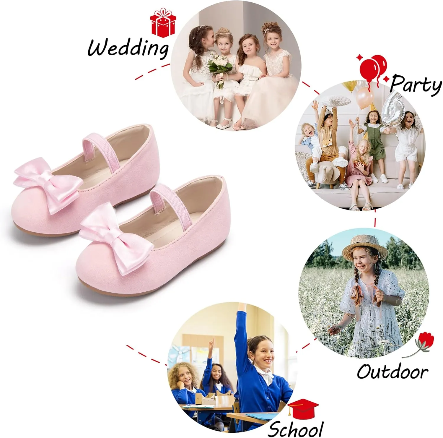 Toddler Flower Girl Dress Shoes - Little Girl Ballet Flats Bow Wedding Party