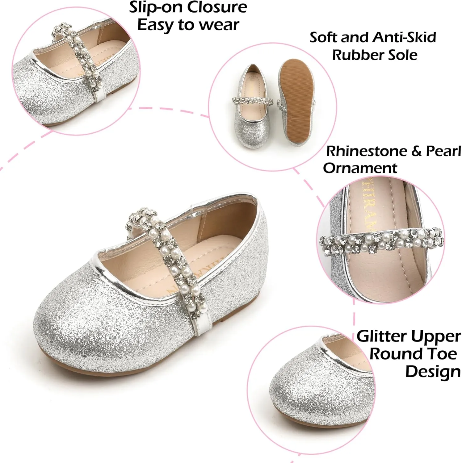 Toddler Flower Girl Dress Shoes - Little Girl Ballet Flats for Wedding Party