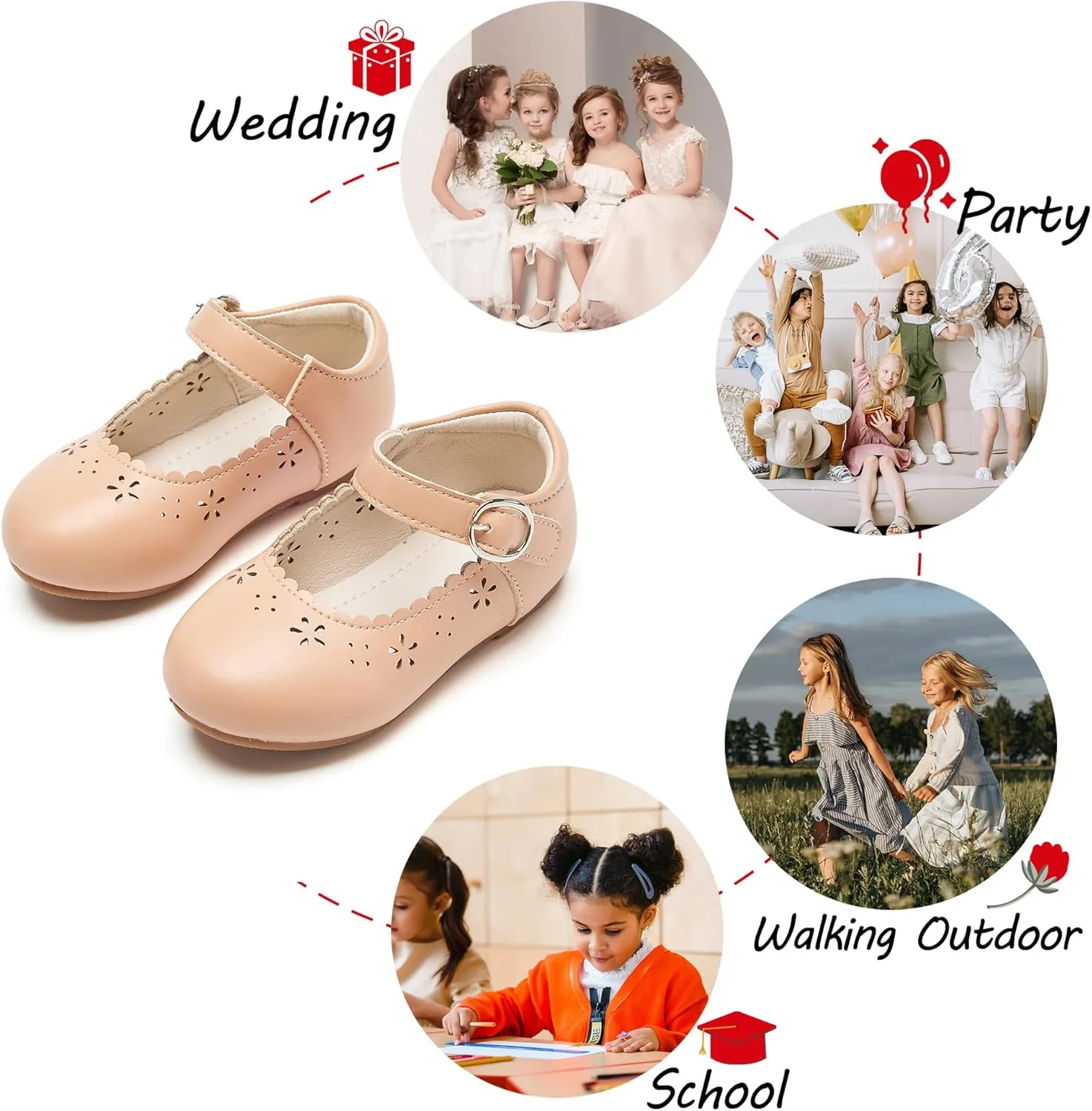 Toddler Flower Girl Dress Shoes - Little Girl Mary Janes Flats Wedding