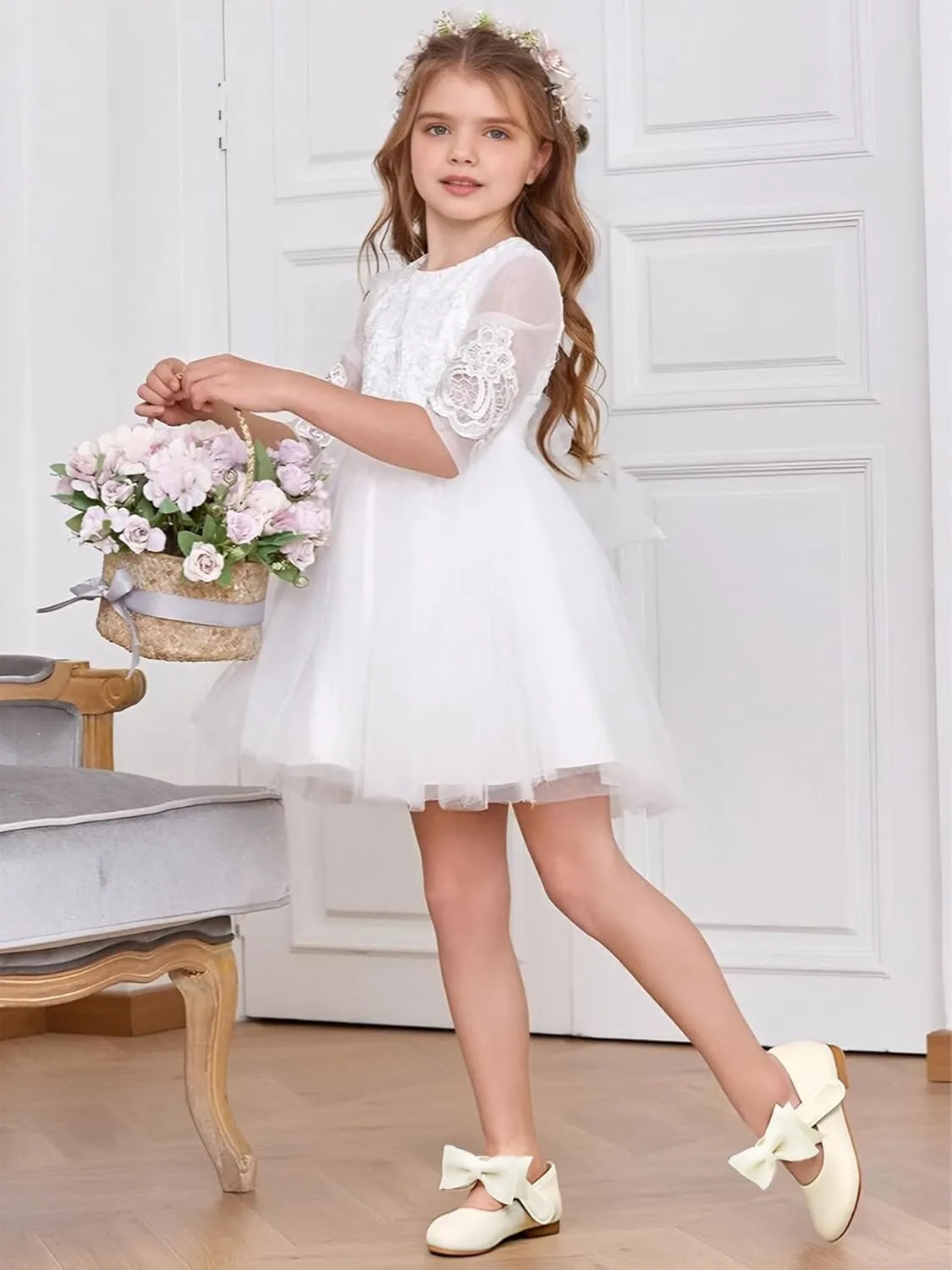 Toddler Flower Girl Dress Shoes - Little Girl Mary Janes Flats Wedding