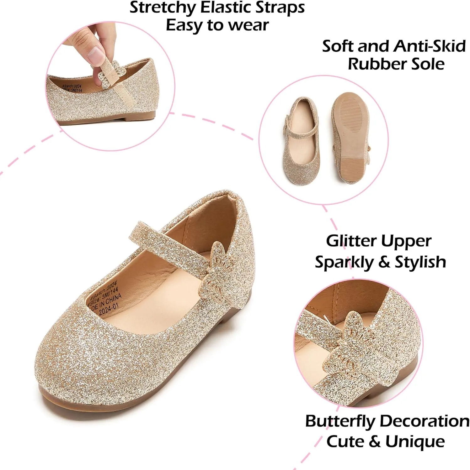 Toddler Flower Girl Dress Shoes - Little Girl Mary Janes Flats Wedding