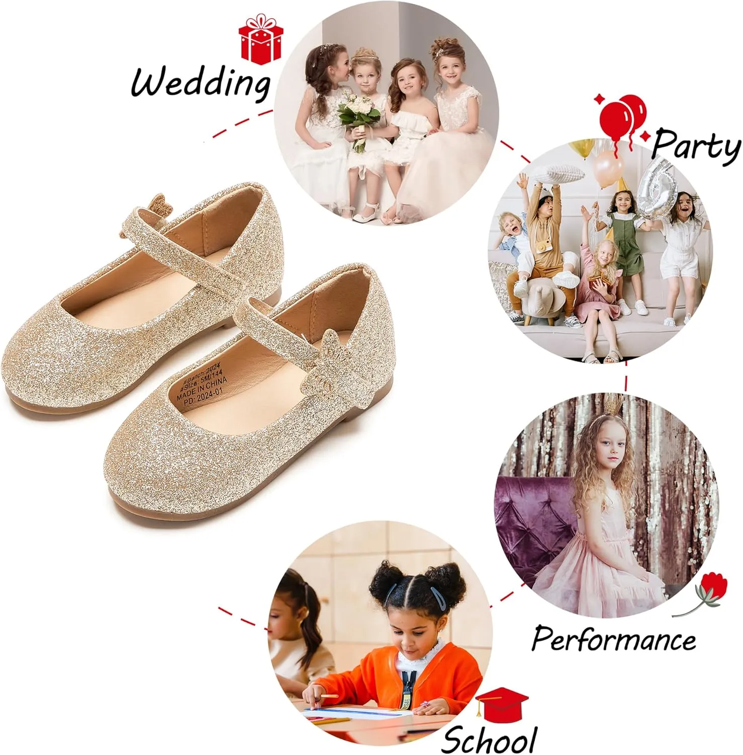 Toddler Flower Girl Dress Shoes - Little Girl Mary Janes Flats Wedding