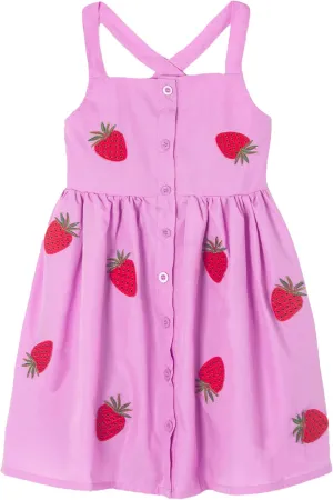 Toddler Girls Dresses Casual Back School Sleeveless Cross Straps Cutout Lined Elastic Waist Pattern Applique