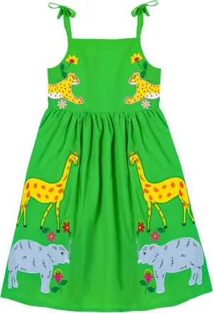 Toddler Girls Dresses Casual Back School Sleeveless Cross Straps Cutout Lined Elastic Waist Pattern Applique