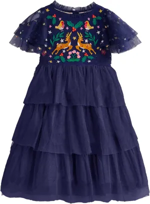 Toddler Girls Dresses Casual Back School Sleeveless Cross Straps Cutout Lined Elastic Waist Pattern Applique