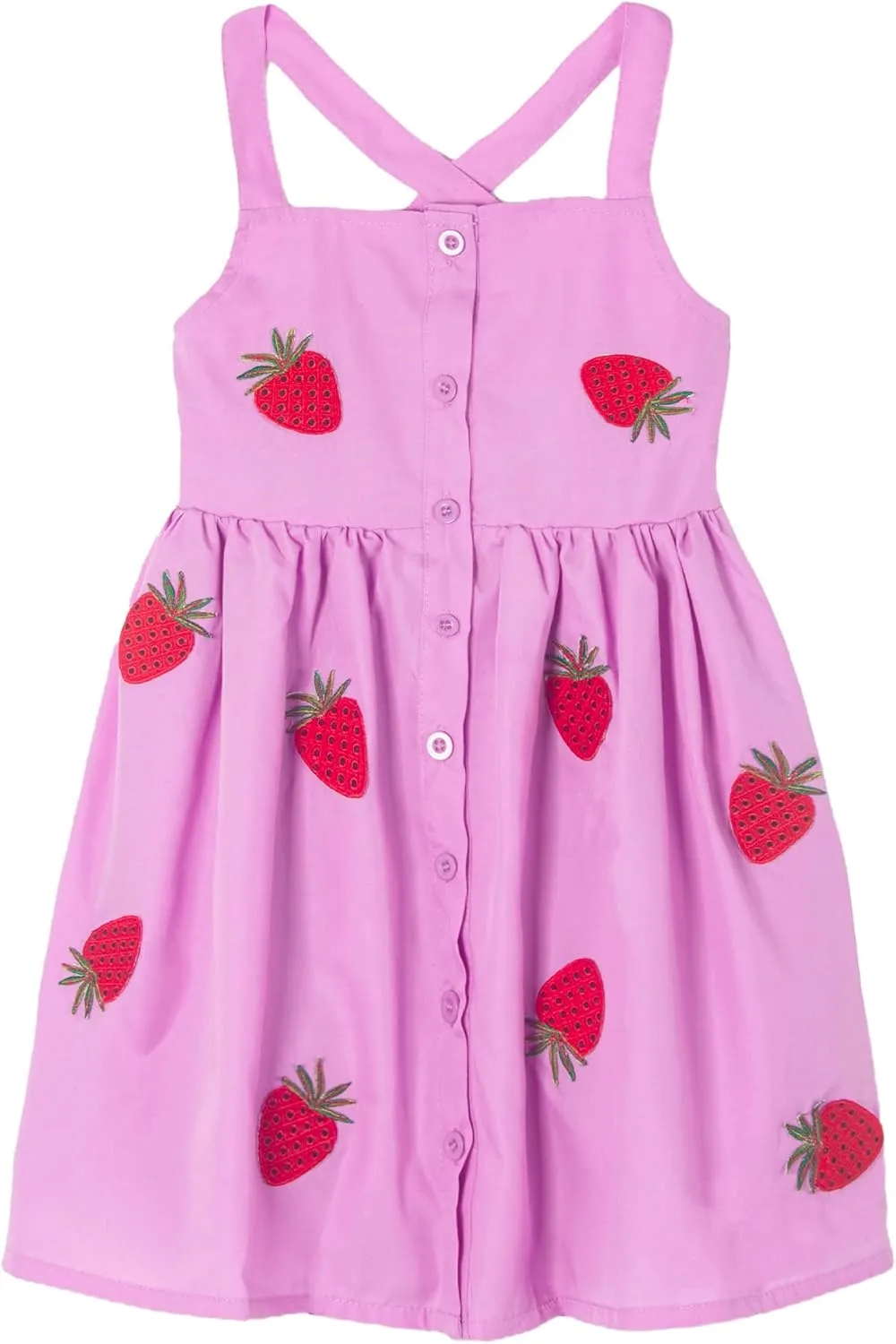 Toddler Girls Dresses Casual Back School Sleeveless Cross Straps Cutout Lined Elastic Waist Pattern Applique