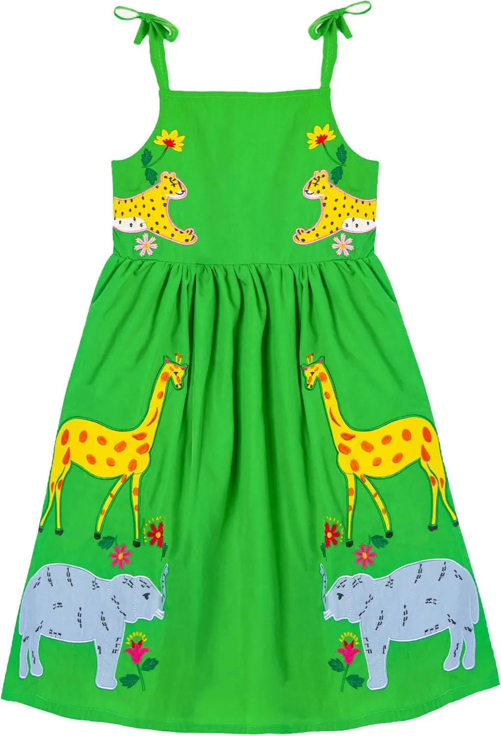 Toddler Girls Dresses Casual Back School Sleeveless Cross Straps Cutout Lined Elastic Waist Pattern Applique