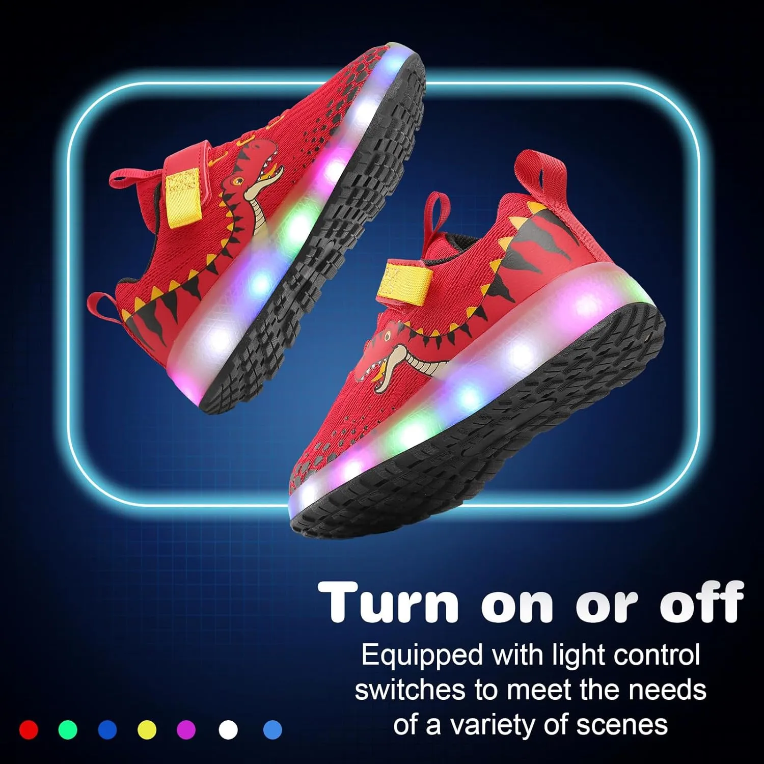 Toddler Sneakers Light Up Shoes for Boy Girl with Hook and Loop Comfortable Led Shoes Non-Slip Dinosaur Shark Shoes Little Kid
