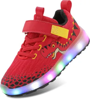 Toddler Sneakers Light Up Shoes for Boy Girl with Hook and Loop Comfortable Led Shoes Non-Slip Dinosaur Shark Shoes Little Kid