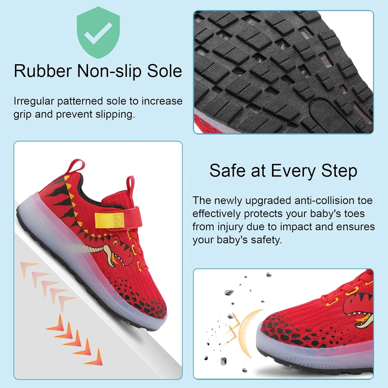 Toddler Sneakers Light Up Shoes for Boy Girl with Hook and Loop Comfortable Led Shoes Non-Slip Dinosaur Shark Shoes Little Kid