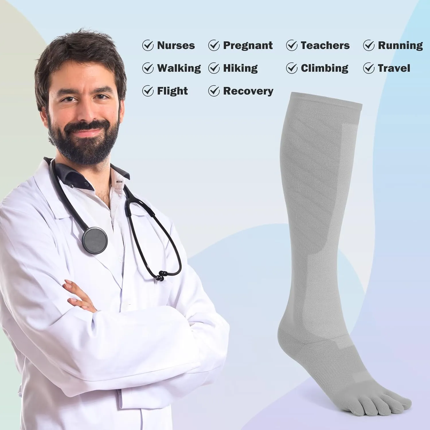 Toe Socks Compression Socks for Women & Men Knee High Socks Graduated Support for Running,Nurses,Flight