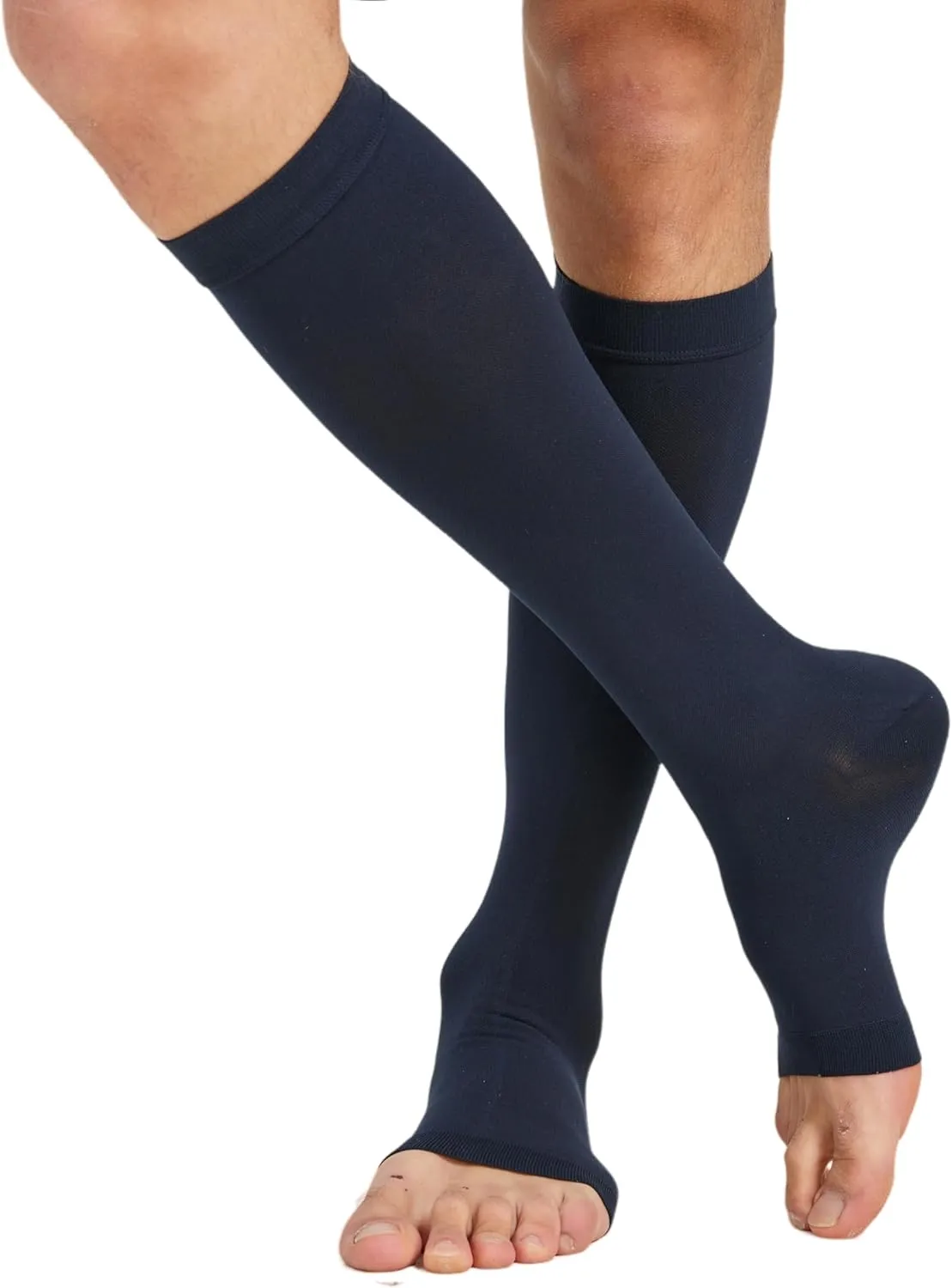 TOFLY® Compression Stockings (Pair), Graduated Compression 20-30mmHg, Opaque, Unisex, Open Toe Knee High Compression Socks for Varicose Veins, Edema, Shin Splints, Nursing, Travel, Navy Blue XL