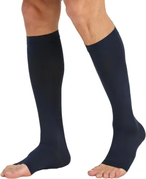 TOFLY® Compression Stockings (Pair), Graduated Compression 20-30mmHg, Opaque, Unisex, Open Toe Knee High Compression Socks for Varicose Veins, Edema, Shin Splints, Nursing, Travel, Navy Blue XL