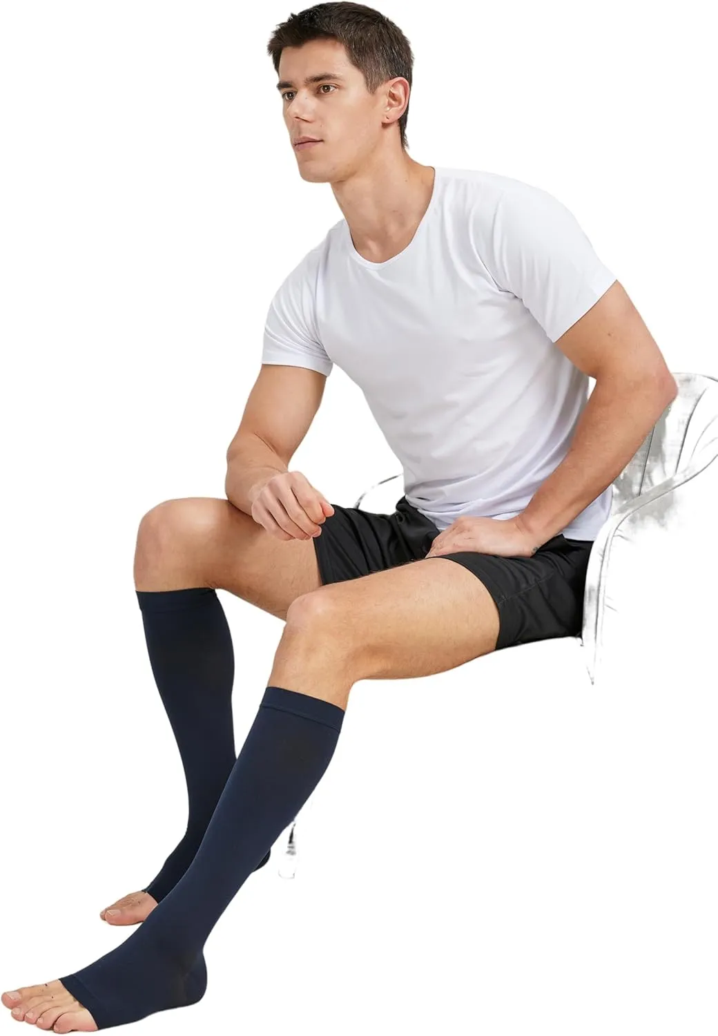 TOFLY® Compression Stockings (Pair), Graduated Compression 20-30mmHg, Opaque, Unisex, Open Toe Knee High Compression Socks for Varicose Veins, Edema, Shin Splints, Nursing, Travel, Navy Blue XL