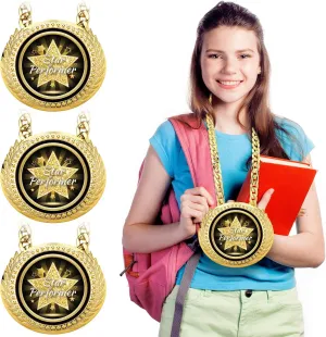 Tondiamo Star Performer Award Medals 6" Big Gold Turnover Chain Medal Champion Chain Trophy Necklace for College Student High School Graduation Participation Competition