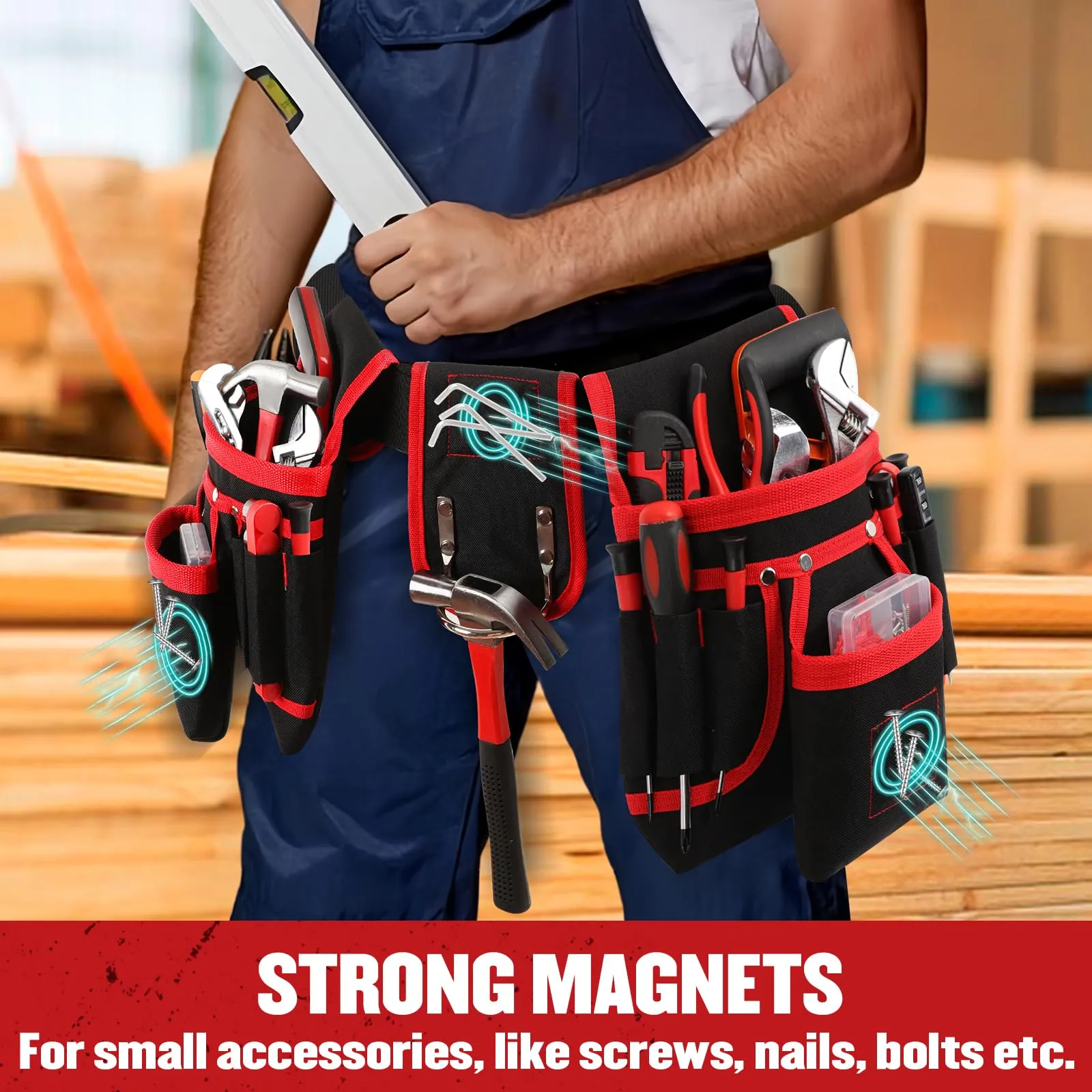 Tool Belt, Magnetic Tool Pouch with 26 Pocket Tool Belts for Men, Heavy Duty Adjustable Tool Pouch Bag, Detachable Utility Belt Tool Bags for Electrician, Carpenter, Construction