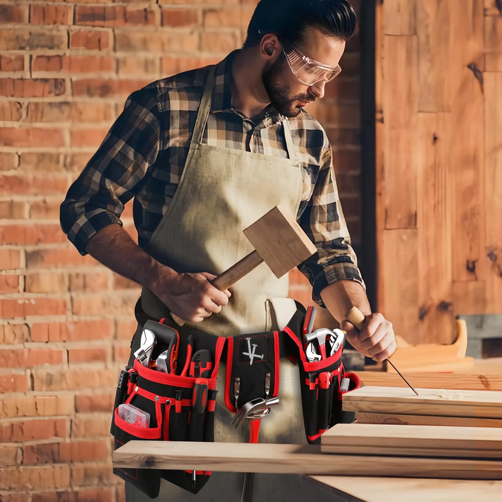 Tool Belt, Magnetic Tool Pouch with 26 Pocket Tool Belts for Men, Heavy Duty Adjustable Tool Pouch Bag, Detachable Utility Belt Tool Bags for Electrician, Carpenter, Construction