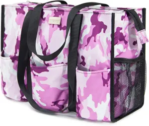 TOPDesign Utility Water Resistant Tote Bag with 13 Pockets, Top Zipper Closure & Thick Bottom Support, for Working Women
