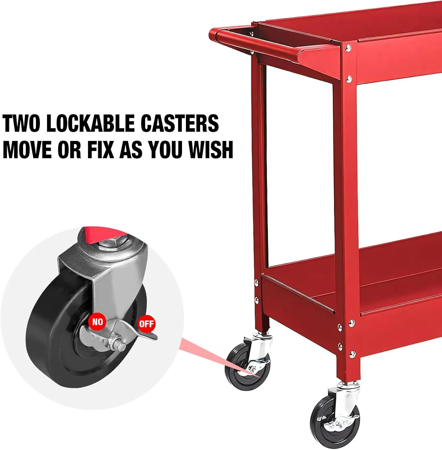 Torin Service Utility Cart Heavy Duty 2 Shelf Tier 300 LBs Rolling Trolley Storage Organizer for Garage Warehouse Workshop, APTC304B , Red