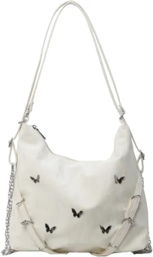 Tote Bag For Woman, Fashion PU Velvet Bag with Elegant Butterfly Decoration, Single/Double/Hand Strap Options
