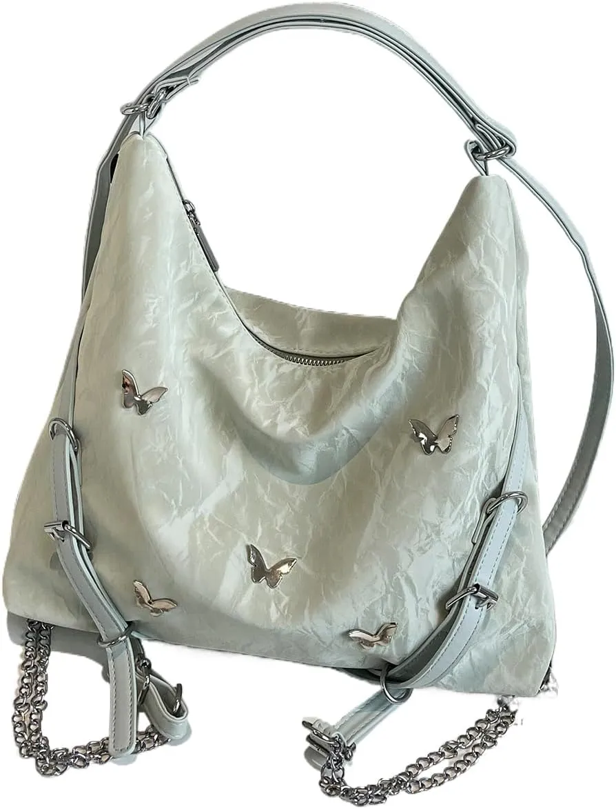 Tote Bag For Woman, Fashion PU Velvet Bag with Elegant Butterfly Decoration, Single/Double/Hand Strap Options