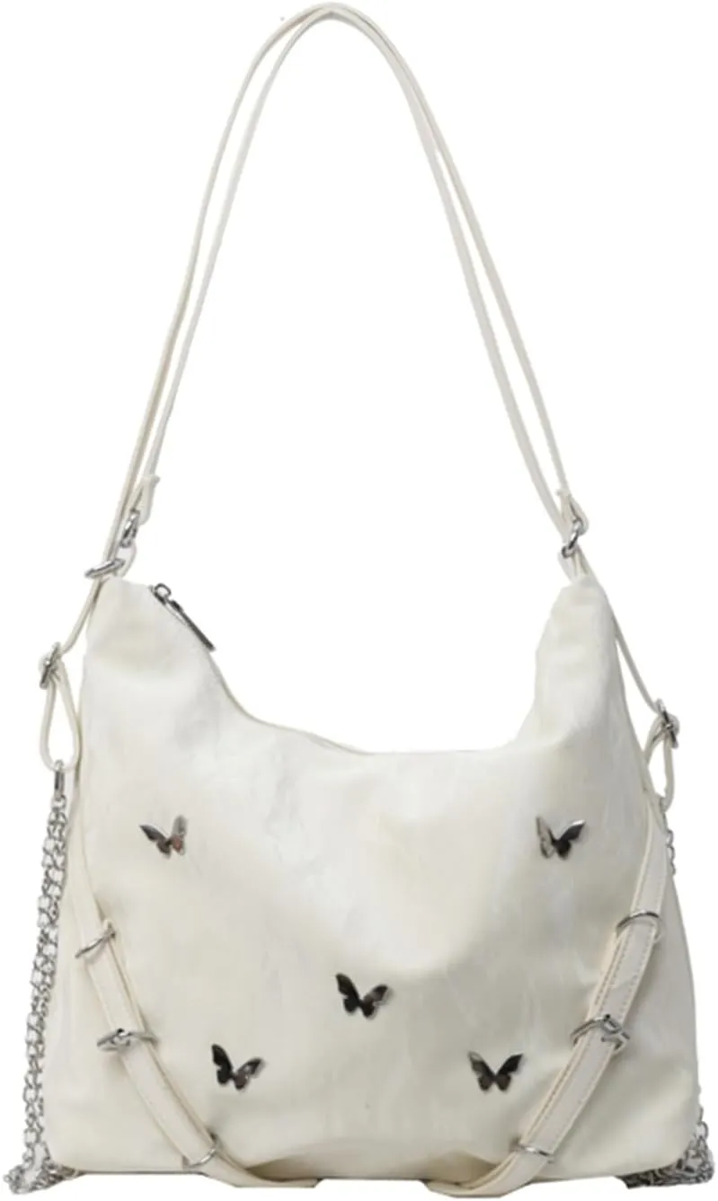 Tote Bag For Woman, Fashion PU Velvet Bag with Elegant Butterfly Decoration, Single/Double/Hand Strap Options