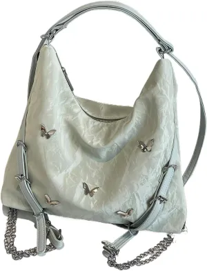Tote Bag For Woman, Fashion PU Velvet Bag with Elegant Butterfly Decoration, Single/Double/Hand Strap Options
