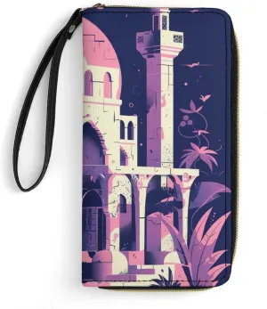 Traditional Architecture Wallet Large Capacity Leather Wallet Zip Around Phone Clutch Travel Purse for Men Women