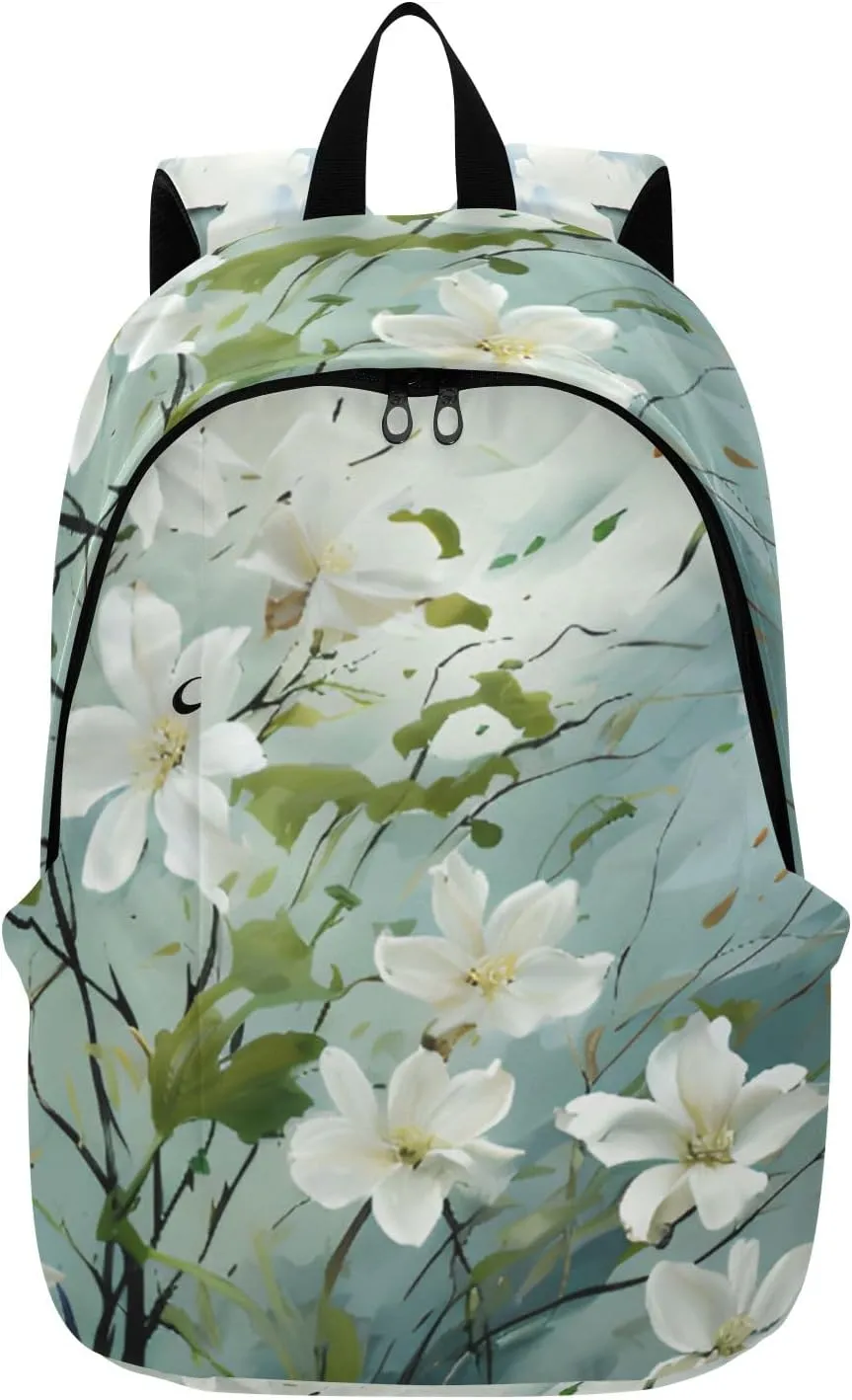 Travel Backpack for Men Laptop Bag Work Fashion Design Daypack Gardenia Cape Jasmine Large Lightweight Outdoor Casual