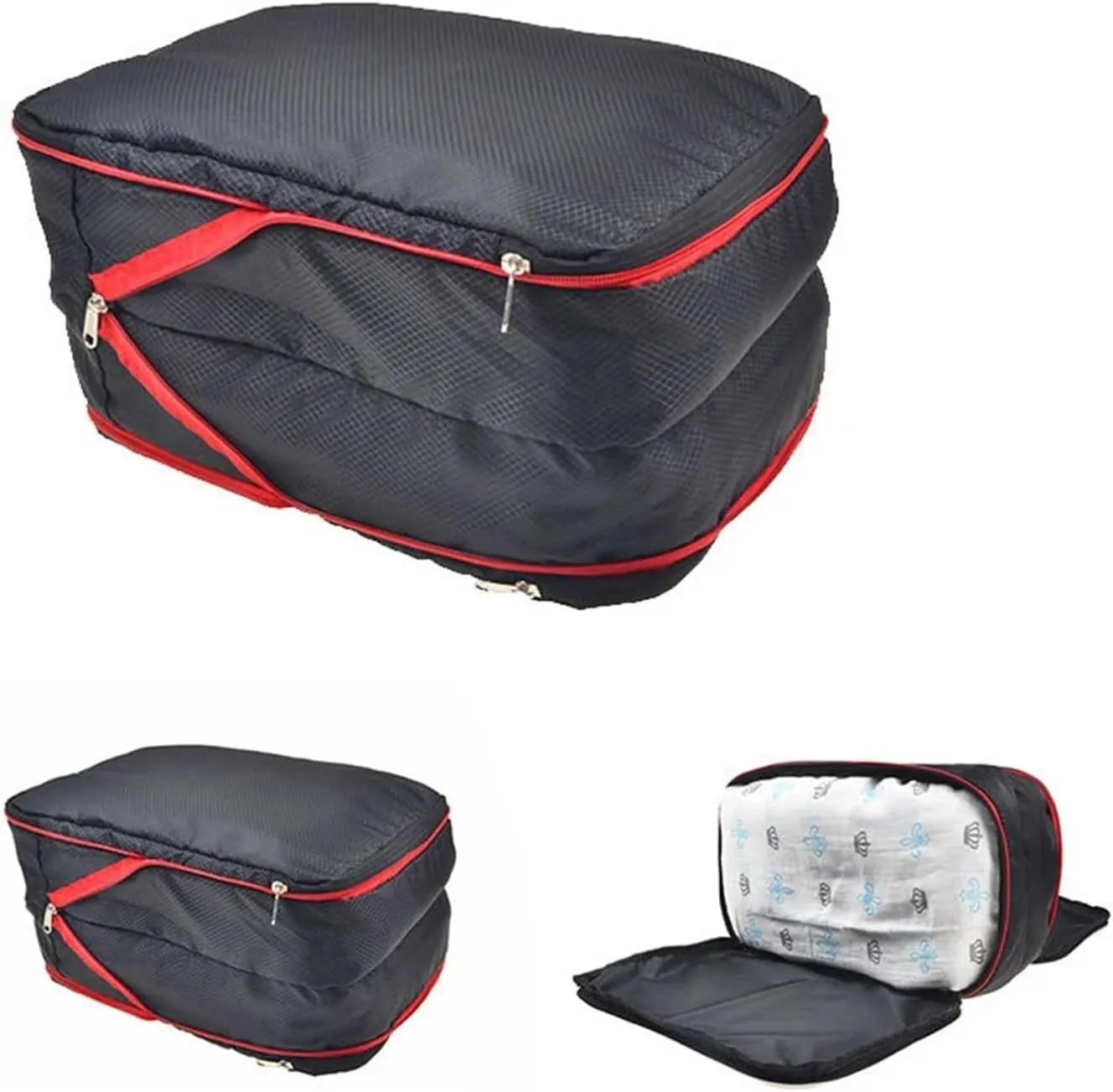 Travel Compression Packing Box with Shoe Bag Portable Folding Organizer Best travel must haves(Purple flower)