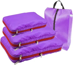 Travel Compression Packing Box with Shoe Bag Portable Folding Organizer Best travel must haves(Purple flower)