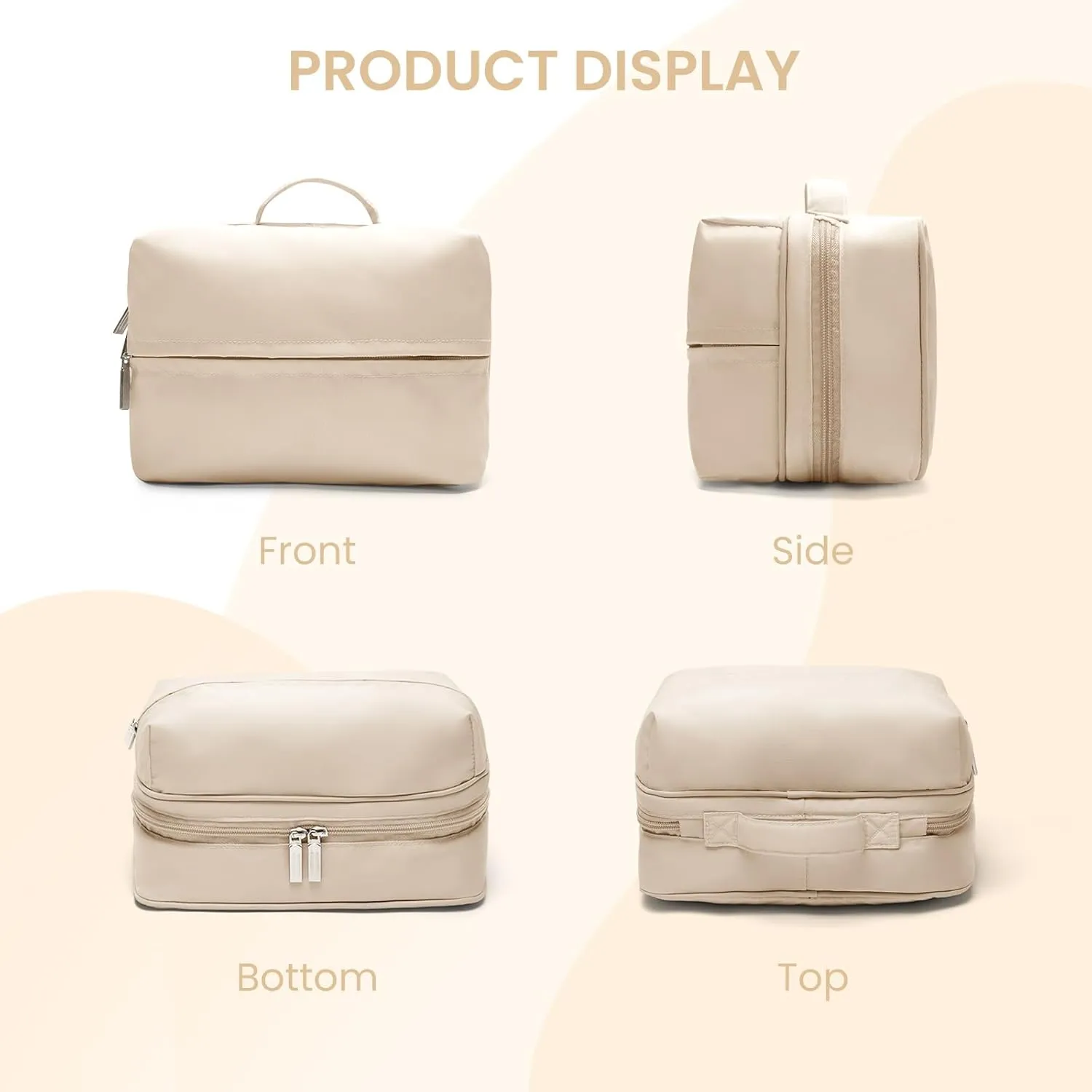 Travel Cosmetic Bag Women Portable Makeup Case Organizer Wide-open Toiletry Pouch for Cosmetics Toiletries (khaki)