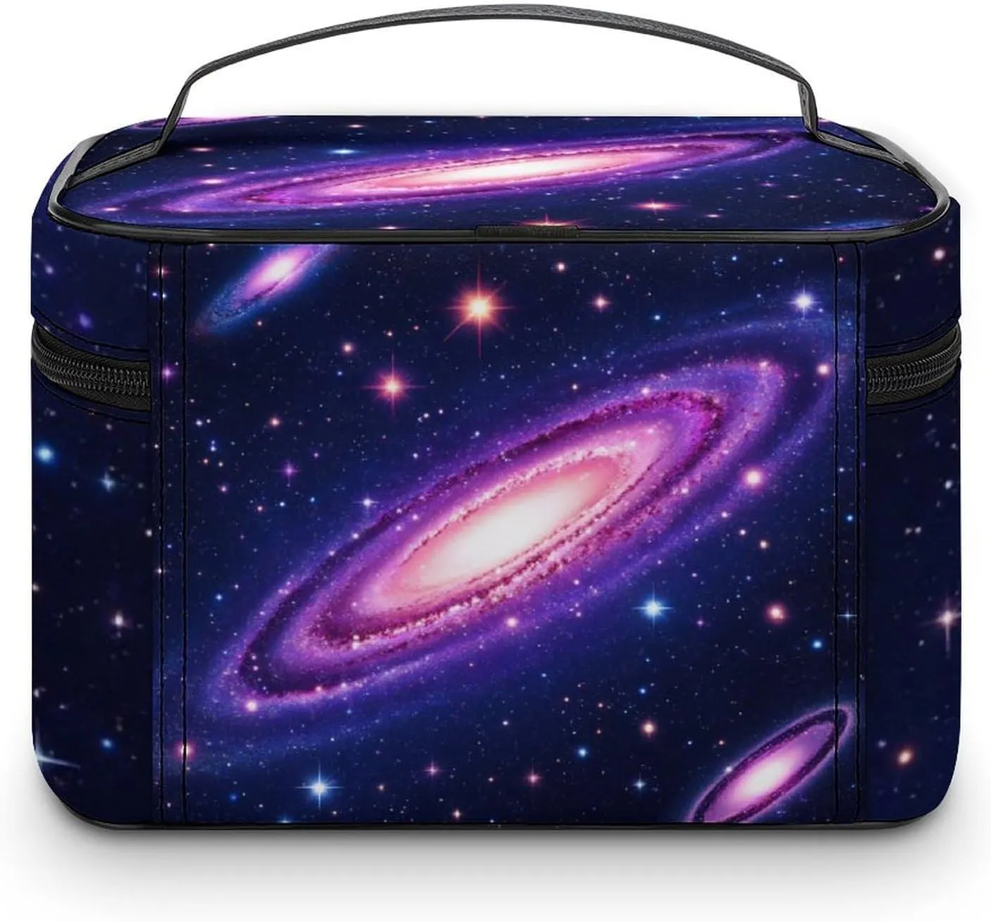 Travel Cosmetic Cases for Women, Multifunctional Makeup Organizer Bag, Space Galaxy Constellation Zodiac Star Purple Blue Toiletry Storage Bag with Handle and Divider