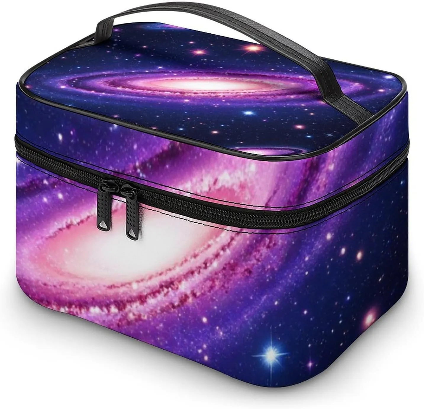 Travel Cosmetic Cases for Women, Multifunctional Makeup Organizer Bag, Space Galaxy Constellation Zodiac Star Purple Blue Toiletry Storage Bag with Handle and Divider