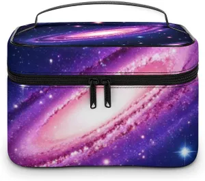 Travel Cosmetic Cases for Women, Multifunctional Makeup Organizer Bag, Space Galaxy Constellation Zodiac Star Purple Blue Toiletry Storage Bag with Handle and Divider