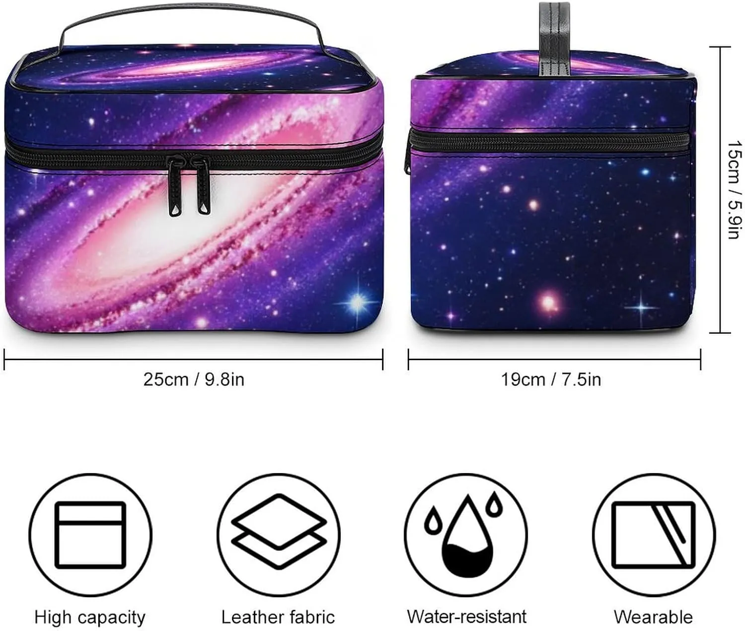 Travel Cosmetic Cases for Women, Multifunctional Makeup Organizer Bag, Space Galaxy Constellation Zodiac Star Purple Blue Toiletry Storage Bag with Handle and Divider