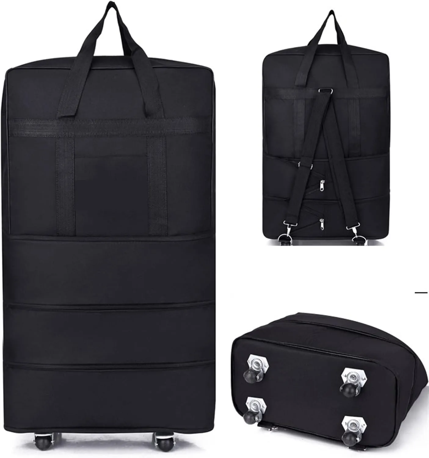 Travel Duffel Bags Checked Bag Oxford Large Capacity Travel Universal Wheel Foldable Luggage Moving Storage Bag Rolling Packing Cubes(Black)