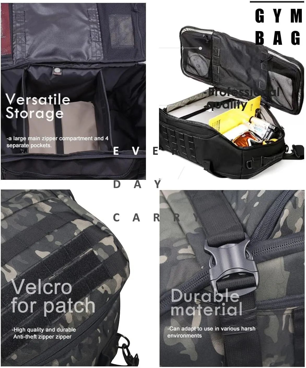 Travel Duffle Bag Backpack for Men - Large Tactical Bags Weekender Gym Bag for Overnight Traveling Military Workout Deployment Sports (BlackCamo, 80L)