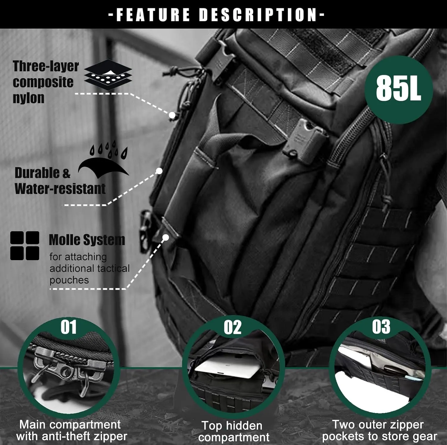 Travel Duffle Bag Backpack for Men - Large Tactical Bags Weekender Gym Bag for Overnight Traveling Military Workout Deployment Sports (BlackCamo, 80L)