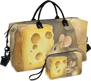 Travel Hand Bag Weekender Duffel Bag Tote Bag with Adjustable Strap for Gym Large Capacity animal Cheese Factory Vintage